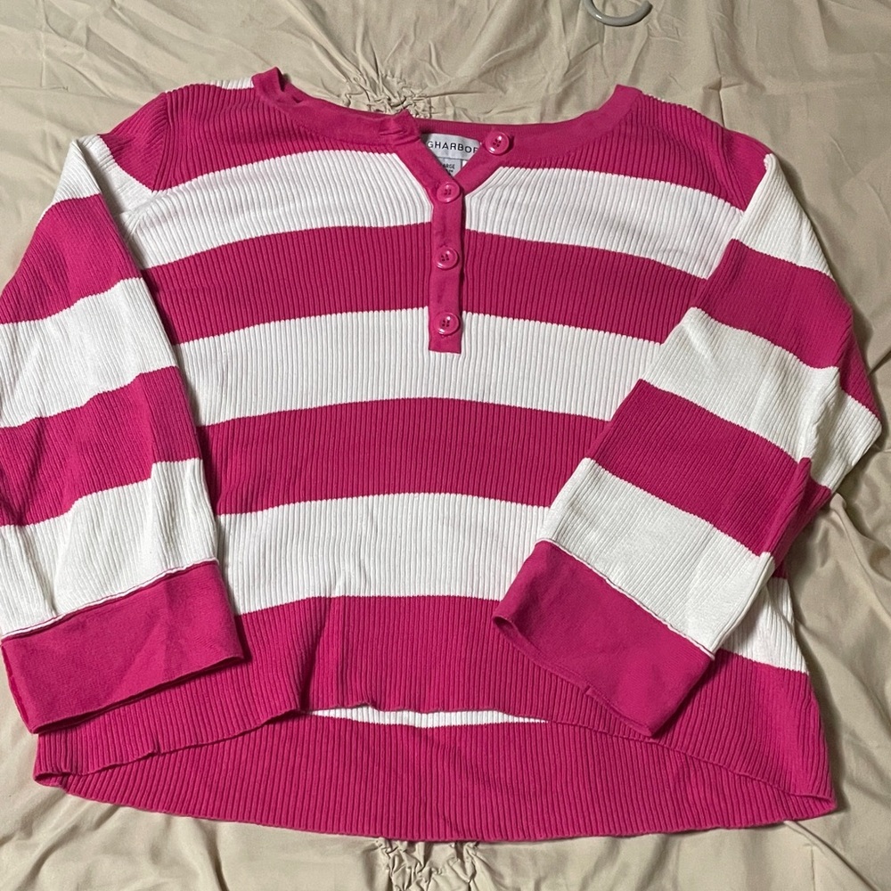 Pink and White Striped Long Sleeve Top